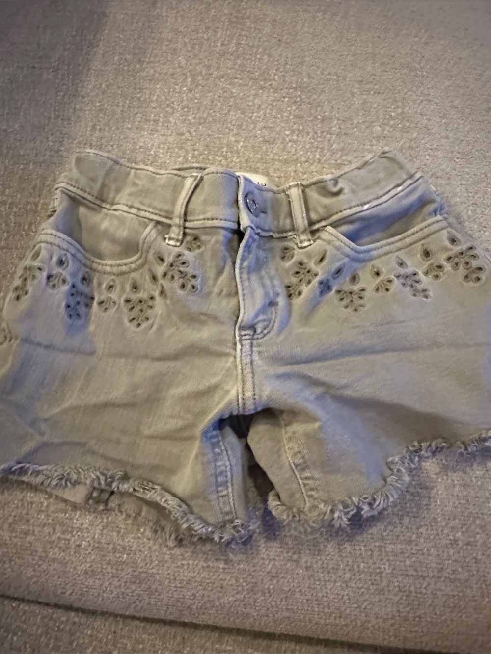 abercrombie kids gray eyelet denim shorts